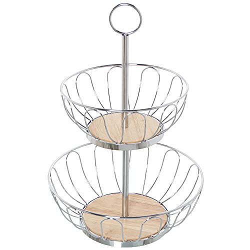 Porta frutta rotonda doppia in metallo cromo 28 x 42 cm 28 x 10 cm e 22 x 8 cm