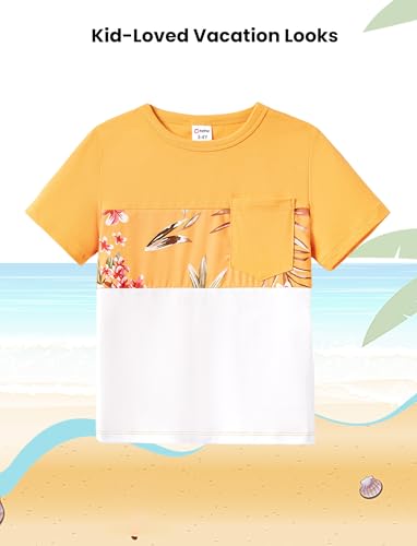 Image of PATPAT Family Matching Outfits Mommy and Me Dresses Hawaiian Tropical Vacation Beach Spaghetti Strap Dress and Shirt