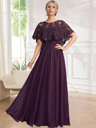 Cape Sleeves Mother of The Bride Dresses for Women with Pockets Sequin Lace Chiffon Formal Dresses Prom Evening Gowns4