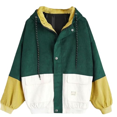 Chaqueta con capucha de pana de retazos para hombre combate frío con estilo
