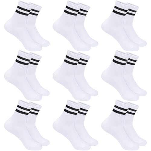 Smlper Kids Socks 9 Pairs Boys Girls Cotton Crew Socks with Stripes Cushioned Sports Athletic Socks for School Uniform Running & Daily Wear UK 5-12 Years