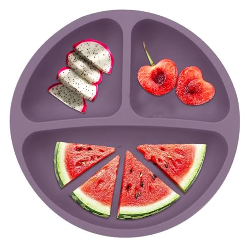 Image of Xacton Silicone Suction Plates I Baby Feeding with 3 Strong Suction Cups I BPA Free, Dishwasher, Freezer & Microwave Safe I Unbreakable I Silicon Grip I Deep Divided for Baby & Toddlers (Purple)