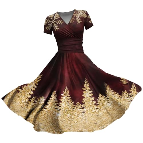Gyaimxfu Damen Weihnachtskleid Kurzarm Weihnachtskleid Vintage Hepburn Cocktailkleid Lustig Swing Kleid Dress Abendkleid Rockabilly Swingkleid Cosplay...