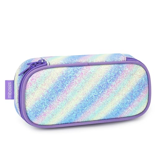 Image of mibasies Girls Pencil Case for Kids, Multi-Slot Pencil Pouch, Green Blue Purple
