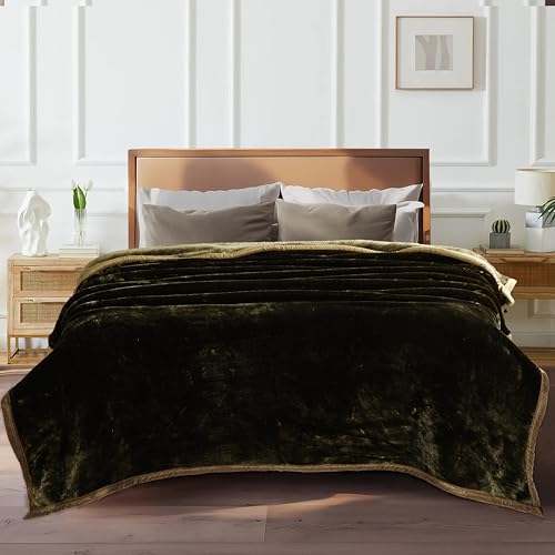 Image of ABRAZO Reversible Mink Blanket for Winter & AC | Double Bed 220x240 cm Soft & Warm Blanket /Dohar /Quilt /Comforter | All Season Use | (Olive)