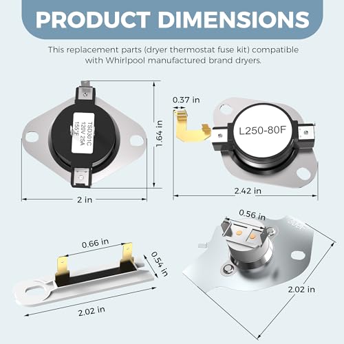 Romalon Upgraded Thermal Fuse 3977393 for 3387134 Dryer
| Romalon Cycling Thermostat 3977767 Compatible with Whirl-Pool 