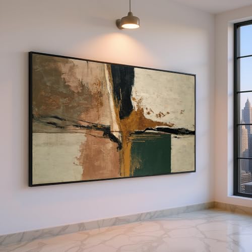 Tableau abstrait moderne 30x50 cm avec cadre intérieur toile tons naturels