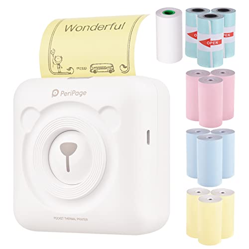 Bisofice peripage mini impresora para movil,Mini Pocket Inalámbrico BT Impresora térmica Etiqueta de Imagen Memo Recibo Papel Impresora+9Rollos de Color Papel térmico+3 Rollos Papel Adhesivo 57*30mm