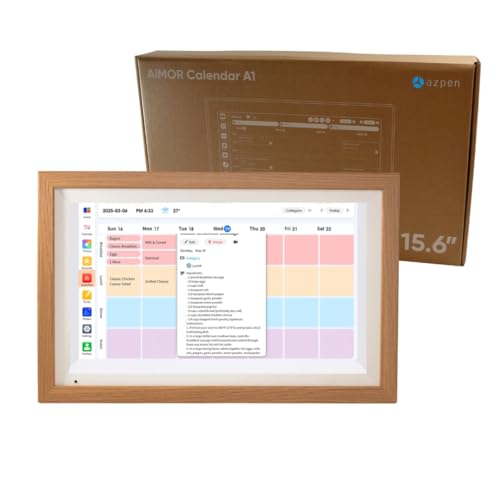 Azpen LifeHub Calendar: 16-inch Wall Planner Digital Calendar & Chore Chart, Smart Touchscreen Display for Family Schedules – Kickstand Included, Great for Organizing Your 2026 Calendar (Wood)
