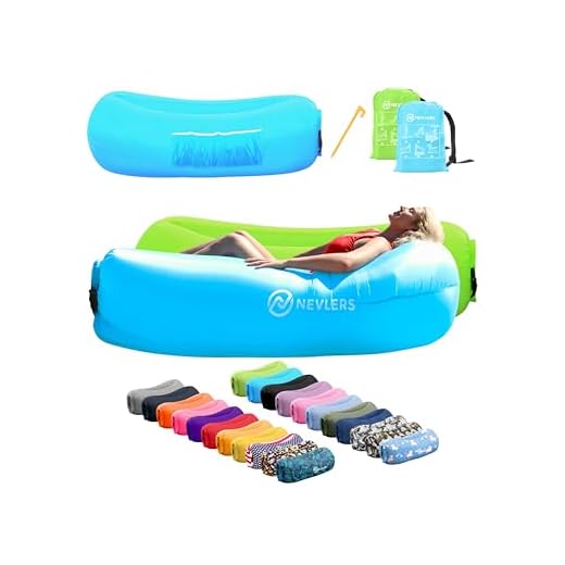 Mockins 2 Pack Inflatable Lounger Air Sofa Perfect for Beach Chair Camping Chairs or Portable Hammock and Includes Travel Bag Pouch and Pockets | Easy to Use Camping Accessories -Blue and Green Color
