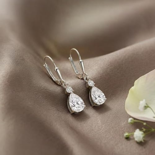 Image of TRUESILVER ACPL 925 Sterling Silver Cubic Zirconia Earrings for Women & Girls | BIS Hallmarked Drop Dangle Leverback Style | Elegant Jewelry Gift for Women