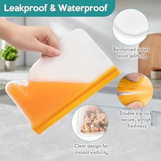 Reusable Sandwich Bag Freezer Bags Ziplock, 10 Pack Silicone Zip Lock Bags Large Vegetable Bags Snack Bag, Plastic Leakproof Food Storage Pouches for Keeping Lunch, Snack, Fruit, Potato, Travel Items