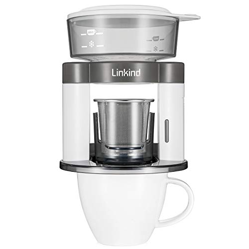 Linkind Pour Over roterende koffiemachine, automatische koffiefilter, draagbaar, permanent filter van roestvrij staal, wit