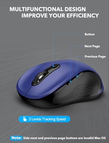 Image of Trueque Wireless Mouse for Laptop, Ergonomic 6-Button Mouse, Deep Blue | 2.4GHz USB receiver, back /forward buttons, 3 adjustable DPI levels, silent clicks, USB-C adapter, Windows /Mac /Chrome OS /Linux