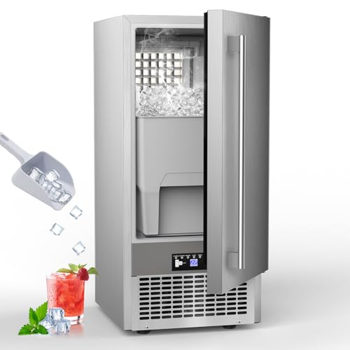 Image of SOZT Under Counter Ice Maker, 120LBS /24H Commercial Ice Machine | Self-Cleaning & 24H Timer, 30LBS Storage - Reversible Door, Built-in /Freestanding Design for Home Bar Cafe Restaurant