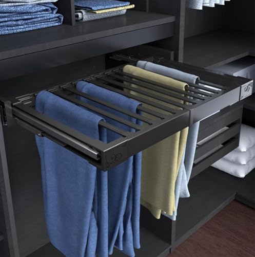 FMBLDM Pantalonero Extraible para Armario con Bufanda Pus Perchero extraíble para Pantalones, Cajón Extensible para Colgar Pantalones en el Armario, Riel para Colgar de Almacenamiento 60-85cm