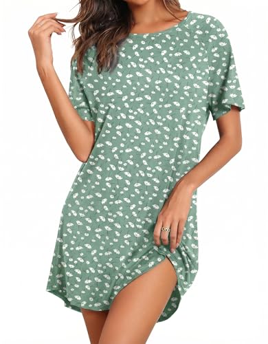 Image of Ekouaer Nightgowns for Women Bamboo Viscose Night Gown Short Sleeve Sleep Shirt Cooling Nightshirt Soft Sleepwear S-XXXL