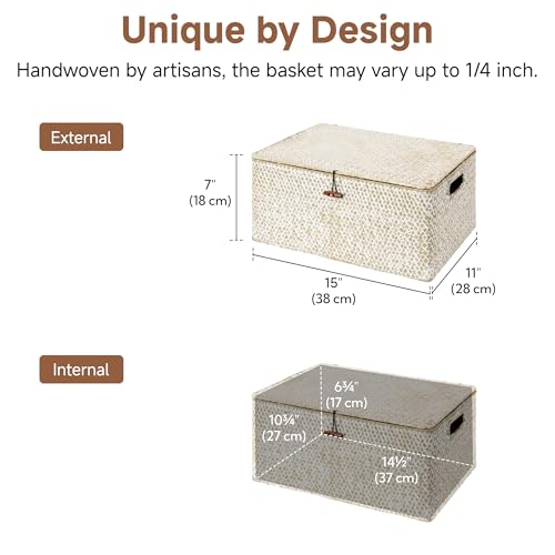 Image of StorageWorks Wicker Basket with Lid, Storage Baskets with Lids, White | Woven Baskets with Lids for Shelves, Wicker Storage Baskets with Lids, Lidded Baskets for Organizing, Large, 1 Pack