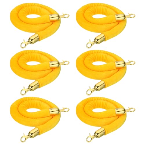 Corde montante en velours jaune YOKIVE de 1,2m avec mousquetons dorés pour guidage de foule x6