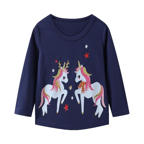 Image of Girl Long Sleeve Shirts Christams Tops Tees Cotton Casual Stripe Crewneck Graphic Jersey Tunic T-Shirts 3 Packs Sets