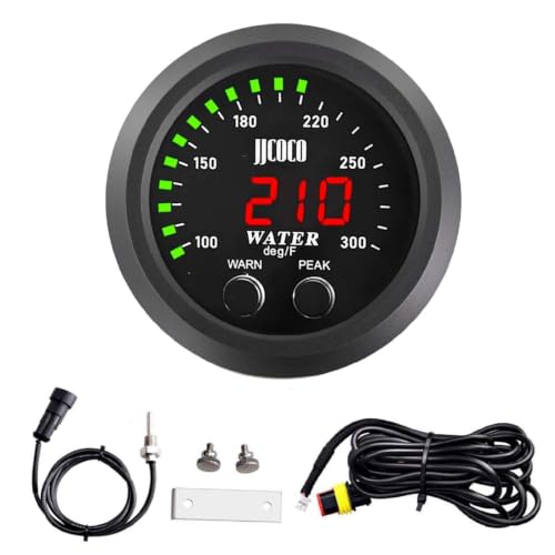 Image of Universal 52mm Water Temperature Gauge with Alarm and 1 /8 NPT Sensor Car Digital Meter Red Display Green Ambient Light Temp 100-300F(-17~187C)