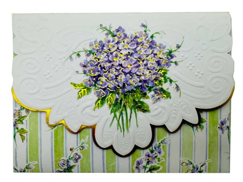 Image of Poster Foundry Violets on Stripes Boxed Note Cards by Carol Wilson. 10 embossed 4x5 Die-Cut Notecards and Matching Envelopes in Decorative Gift Box with Magnetic Flap. NCP2251