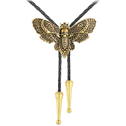 Image of Western Cowboy Bolo tie for Men Women Gold Silver Death Skull Moth Cross Bolo Tie Christmas Deer Rooster Wolf Necktie Gift