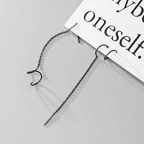 Minimalist Ear Cuffs Tassel Threader Dangle Hoop Earrings Sterling Silver For Women Girls Ear Climber Crawler Wrap Cartilage Earring Punk Studs Fashion Christmas Jewelry Hypoallergenic (Black) #TOP5