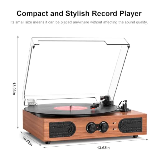 Image of Vinyl Record Player with Speakers,Bass Control, 3 Speed Bluetooth Turntable