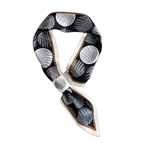 Skinny Silk Scarf Easy Pull-Through Flower Leaf Printed Narrow Long Neckerchief Small Neck Scarf Headdress Ribbon