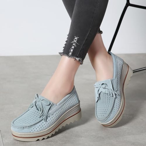Image of Women's Leather Platform Loafers Faux Suede Comfort Moccasins Comfortable Thick Soled Breathable Loafers