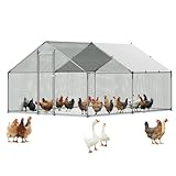 VEVOR Large Metal Chicken Coop, 9.8x13.1x6.5 ft Large Walk in Chicken Runs for Yard with Cover, Hen House Enclosure with Security Lock, Outdoor Duck Rabbit Cage Poultry Pen for Backyard, Farm, Yard