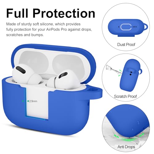 Image of for AirPods Pro 2nd 1st Generation Case Cover with Keychain, Protective Soft Silicone Skin Accessories for Apple AirPods Pro Charging Case 2022 /2019, Front LED Visible, Blue