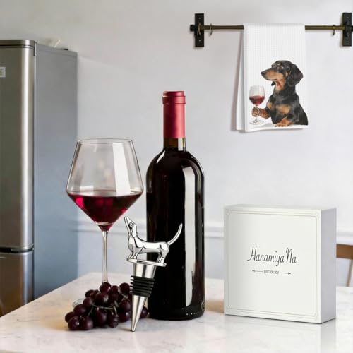 Image of Funny Dachshund Wine Kitchen Towels with Wine Bottle Stopper 24x14 Inch, Dachshund Gifts Reusable Dish Towels for Kitchen Bars Decor, Weiner Dog Gifts for Women Men Christmas Birthday Gift-4