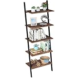 Homfa Industrial Ladder Shelf, 5-Tier Plant Flower Stand Leaning Wall Bookcase, Multipurpose Storage Organizer Display Rack, Wood Look Accent Metal Frame Home Office