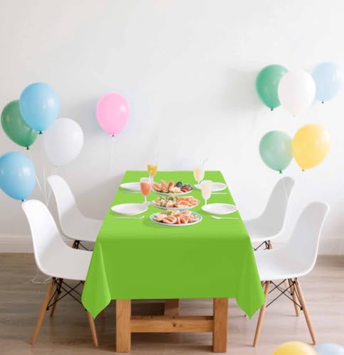Image of SietDESEO 2 Pack Lime Green Plastic Tablecloth Rectangle 54 x 108 Premium Disposable Table Cloth Plastic Lime Green Table Cover for Wedding Baby Shower Party Decorations