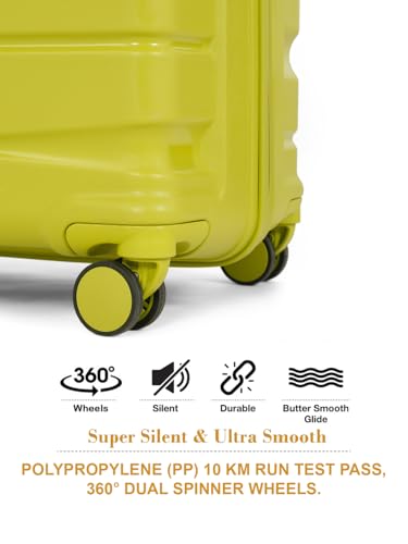 Image of Teakwood MA Trolley Bag, Hard with Zipper Closure, Adjustable Push Button & Cross Side Strap, Number Lock System 360 Degree (Lime Green, Set of 3)
