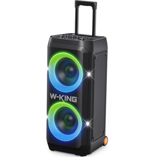 W-KING Portable Speaker Bluetooth Partybox 370W MAX Pro Sound Loud Deepest Bass Large Outdoor Boom Box Wireless CSB Telescopic Handle&Sturdy Wheels 25H Futuristic Light MIC&Guitar in