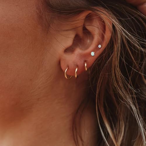 Titanium Earrings for Sensitive Ears - Flat Back Stud & Hoop Earrings Set, Hypoallergenic Surgical Stainless Steel Cubic Zirconia, 7 Pairs3