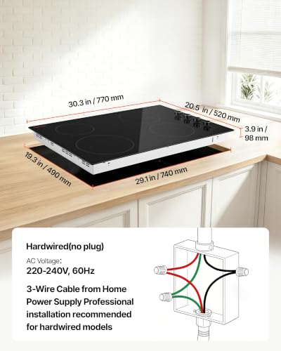 Image of VEVOR Electric Cooktop 30inch 4 Burners Stove Top 7200W 220V No Plug