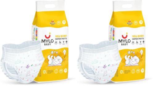Image of Mylo Baby Diaper Pants Newborn (NB) Size Upto 5 kg Babies Leak Proof | Lightweight | Rash Free | Upto 12 Hours Protection | ADL Technology | with Zinc Oxide Layer (New Born Pants, 78, count)