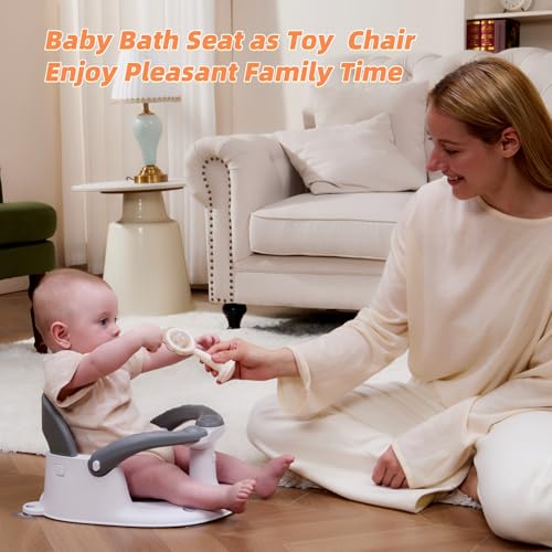 Image of Baby Bath Seat for Babies 6 Months & Up Sitting Up,Infant Bath Seat with Temperature Alert+Open Backrest+on /Off Armrest,Toddler Bath seat Baby Bath Chair for Bathtub,Tub,Sink Grey