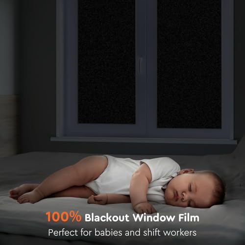 Image of WOO Home Frosted Glass Window Film & Stickers (12 X 72 INCH) Privacy Window Cover for Home & Office - Easy Apply, UV Protection, Removable Decorative Film (Black Film | 1 X 6 SQFT)