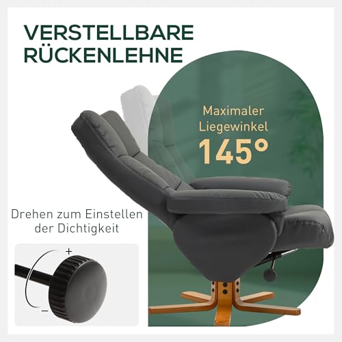 HOMCOM Relaxsessel mit Hocker, 360°drehbarer Fernsehsessel mit Liegefunktion Lesesessel für Schlafzimmer, Wohnzimmer, Kunstleder, Dunkelgrau – Bild 5