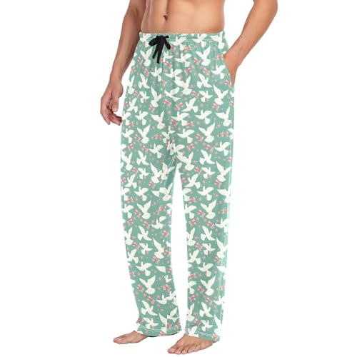 Mens Cotton Pajama Pants Sleep Lounge Pj Bottoms Sleepwear with Pockets Drawstring S Dove Pink Bows Stars4