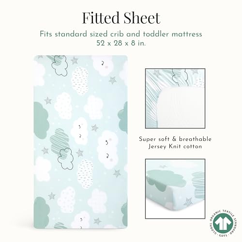 Image of Evolur Dreamer 3 Piece Crib Bedding Set, Machine Washable, Soft and Breathable Toddler Bedding Set, Includes Fitted Sheet, Wearable Blanket and Crib Skirt