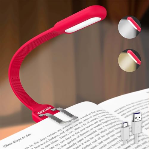 Image of Slim Rechargeable Book Reading Light, Eye Caring LED with 4 Color Temperatures, Portable Clip on Book Light for Reading in Bed & Travelling. Prefect Elegant White Gift for Book Lover.(Pink)