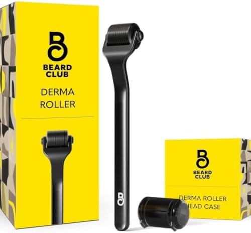 The Beard Club Premium Derma Roller for Face, Body and Scalp - Microneedling Roller for Men and Women with 540 Titanium Microneedles - for Hair & Beard - Weighted Metal Handle - Magnetic Storage Case