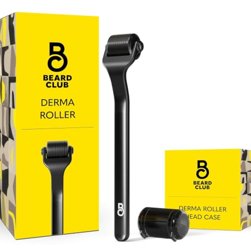 The Beard Club Premium Derma Roller for Face Body and Scalp - Microneedling Roller for Men and Women with 540 Titanium Microneedles - for Hair & Beard - Weighted Metal Handle - Magnetic Storage Case