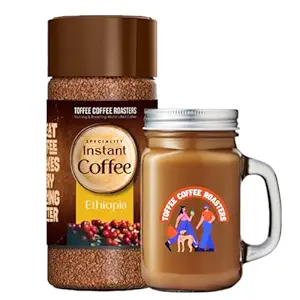 Toffee Coffee Roasters | Ethiopia Speciality Instant Coffee With Free Mason Jar | As Seen On Shark Tank | 100 gm | 100% Arabica | Ready in Seconds | M